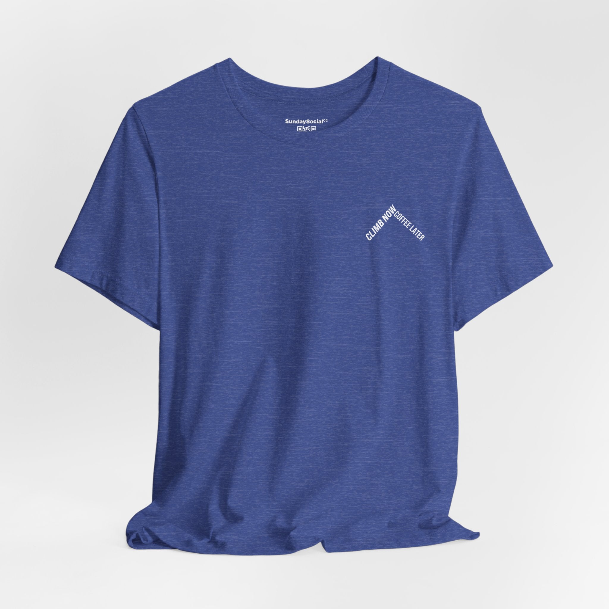 Cycling Apparel T Shirt - Climb Now Coffee Later Blue Front